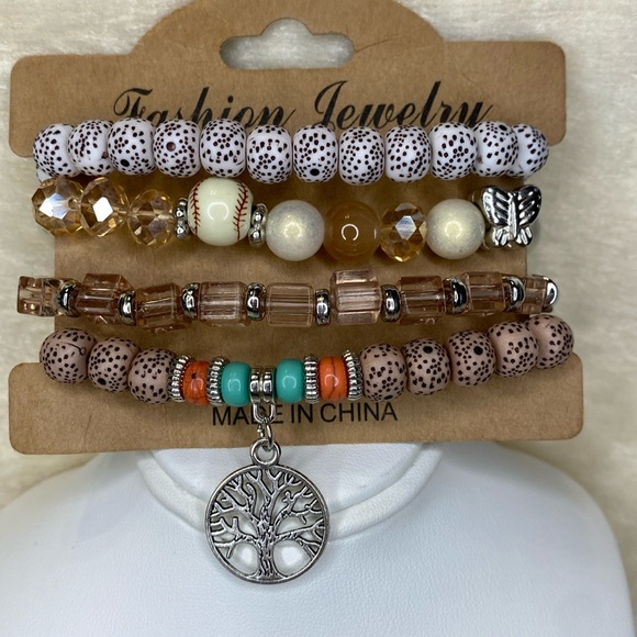 Jewelry - Baseball set of 4 stretch bracelet with tree of life